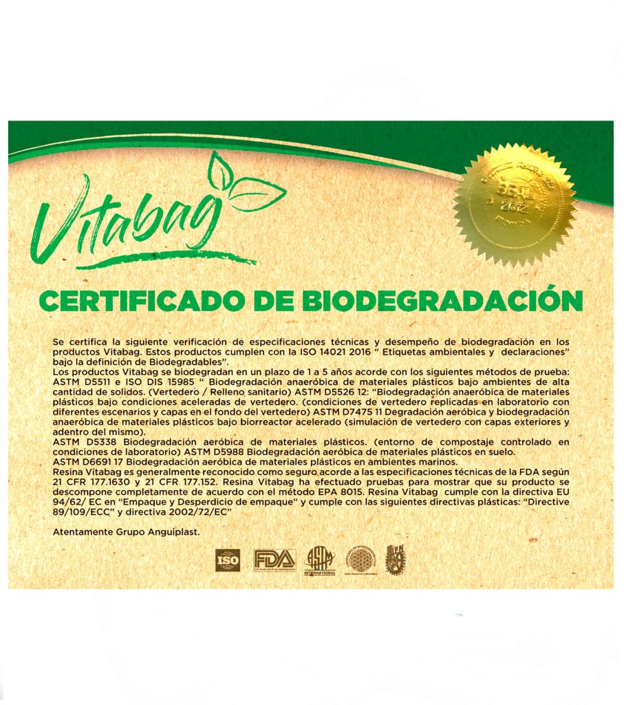 BOLSA CAMISETA BIODEGRADABLE ANGUIPLAST CERTIFICADA Alimentos Y